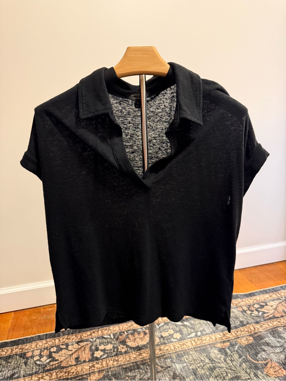 Banana Republic Black Short-Sleeve Polo Top